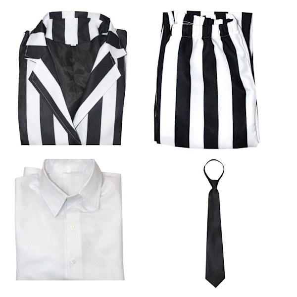 4-delt Beetlejuice-kostyme for menn i svart og hvitt stripete dress black M