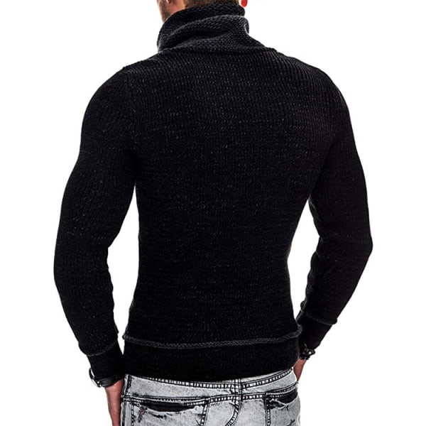 Stickade tröjor med turtleneck för män Slim Fit-tröja med fickor Black 2XL