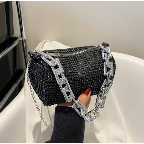 Heltäckande Rhinestone Hinkväska, Glitterkedja Balväska, Dam Mini Crossbody Väska black