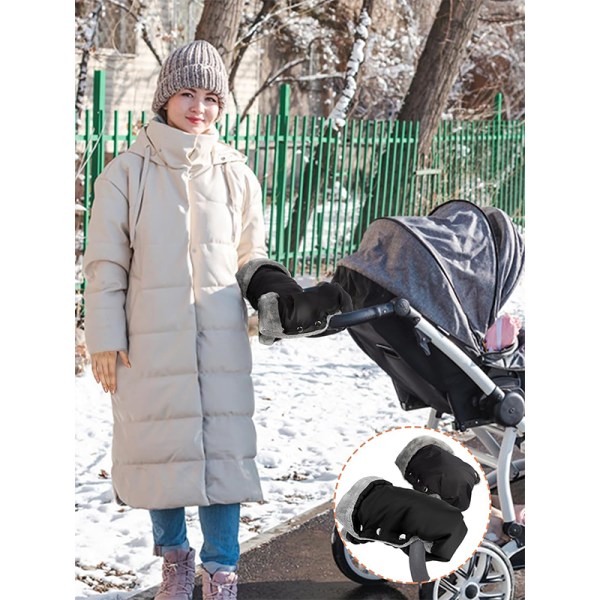 Fleece Barnvagn Hand Muff, Vinter Anti-Freeze Handskar för Baby Black