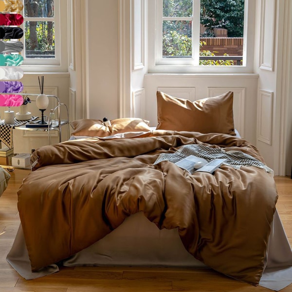 Satin Silkesmjukt täcke Lyxigt Supermjukt Sängkläder i mikrofiber Set cover Khaki 1.5m(200*230cm)