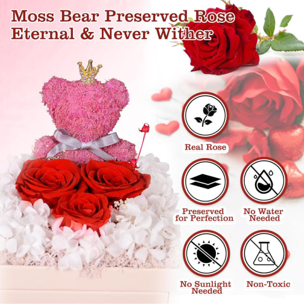 Alla hjärtans dag presenter, bevarade Rose Moss Bear presenter med hjärta jag älskar dig halsband Red