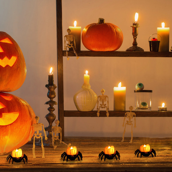 6 stk Halloween Spider Lys, LED Flammeløse Lys orange