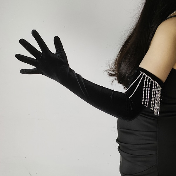 Juhlatyyliset hanskat 20-luvun Flapper Gatsby -asusteet Sametti black