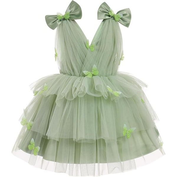 Småjente Sommerfugl Bursdagskjole, Bryllup Fest Tutu Kjole green 80cm