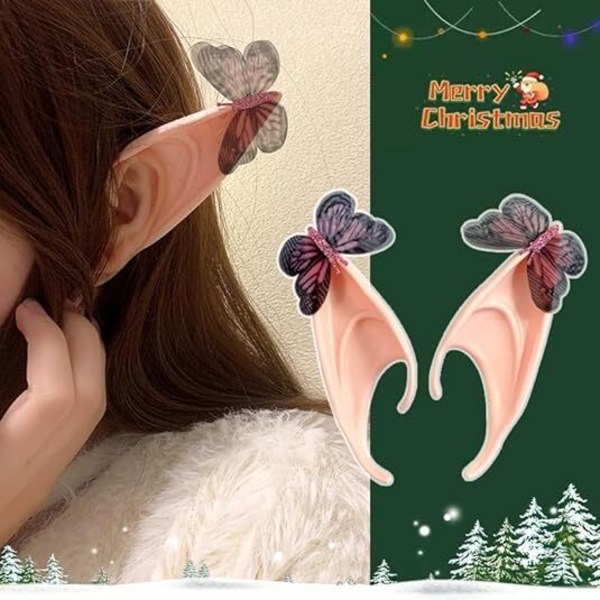 Elf Øremanchetter Ikke Pierced Butterfly Øreclips Wraps til Halloween Cosplay Tilbehør black