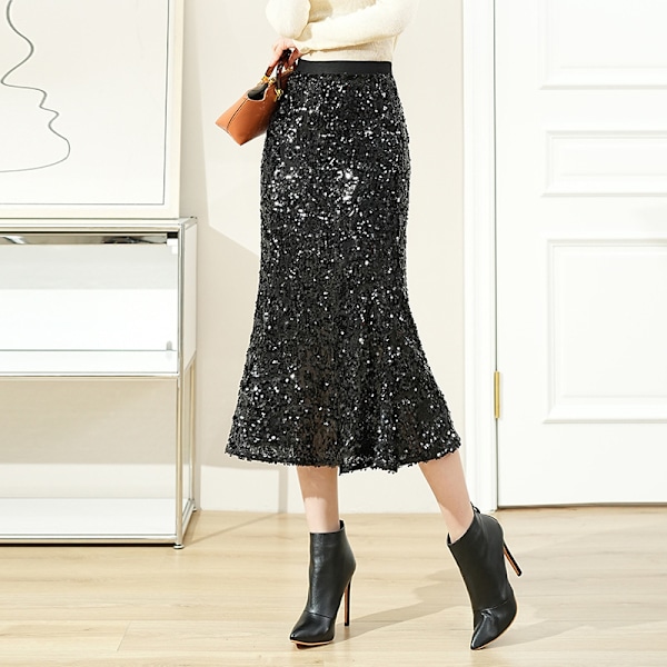 Kvinners Sekvens Skjørt Glitter Elastisk Bodycon Midi Havfrue Skjørt 4XL