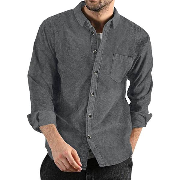 Herrar Corduroy Skjorta Casual Långärmad Knapp-Ner Lätt Jacka grey M