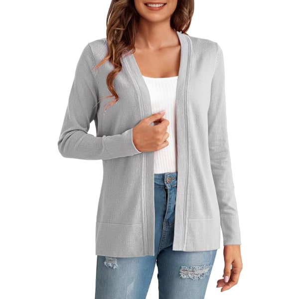 Naisten rento kevyt pitkähihainen neuletakki grey XL