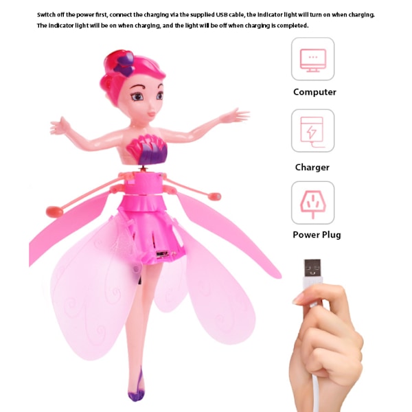 Pieni Prinsessa Pyörivä Valoisa Nuken Tanssi Liikkeen Induktio Lentävä Leikki pink