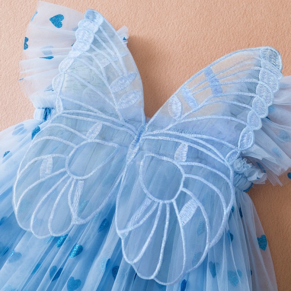 Baby Girl Dress Klänning Broderi Butterfly Wing Lager Tyll kjol Blue 90cm