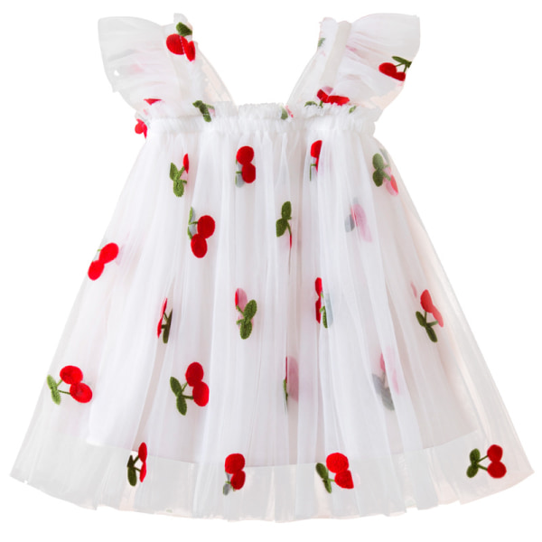 Baby Girl Dress Klänning Broderi Butterfly Wing Lager Tyll kjol White 110cm