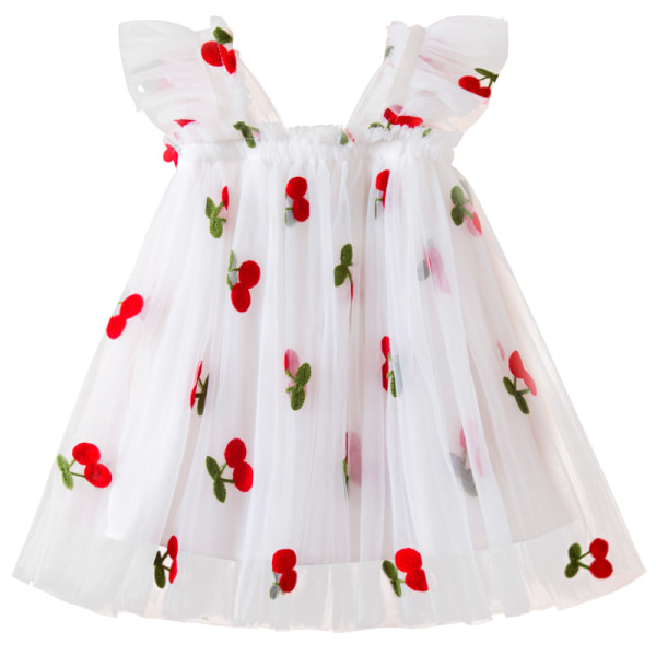 Babyflicka Klänning Broderad Fjärilsvingar Lager Tulle Kjol White 100cm