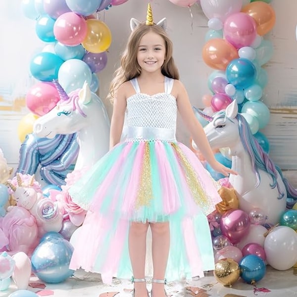 Flickor Tulle Klänning Semesterfest Bal Klänningar Colorful 8T(120-140cm)