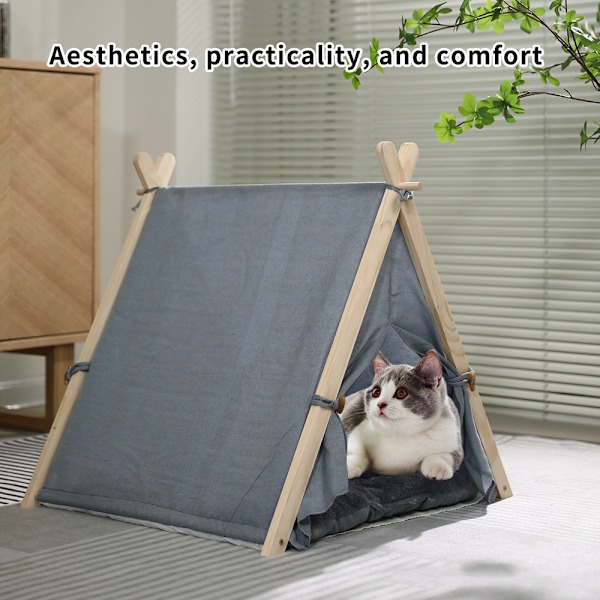 Katt Hus Bärbar Inomhus/Utomhus Katt Tält för Katter och Små Hundar med Mjuk Matta Beige