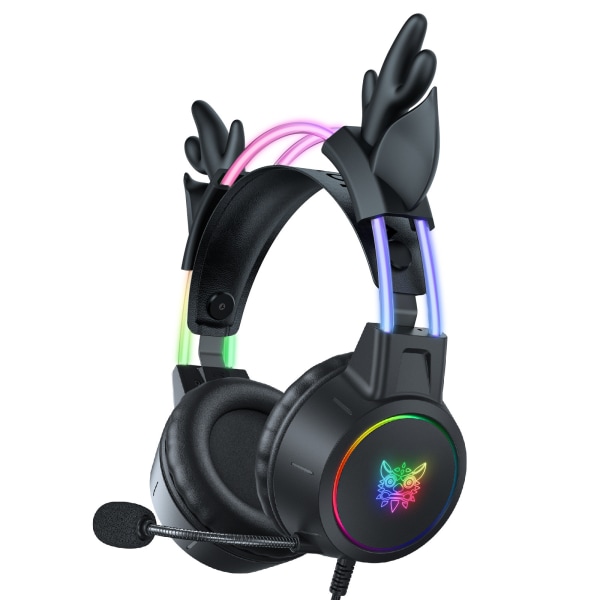 RGB Cat Ear-hörlurar, uppgraderat trådlöst och trådbundet spelheadset med anslutbar HD-mikrofon Black