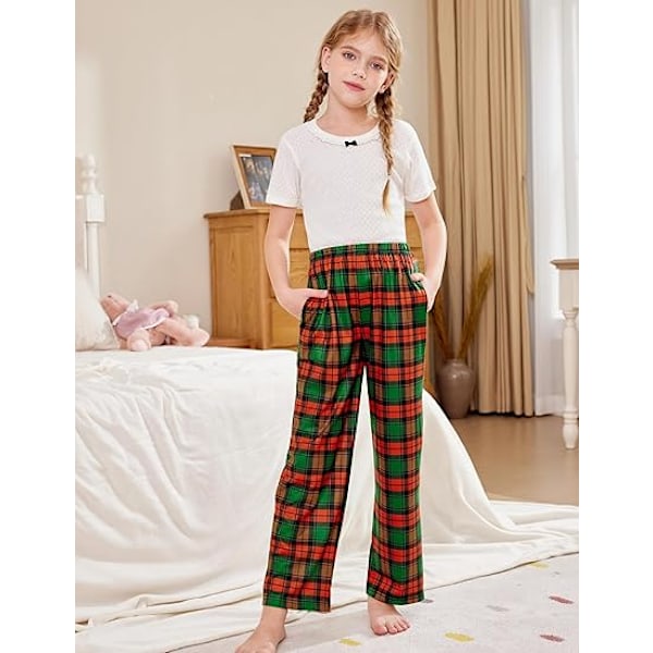 Tyttöjen pitkät pyjamahousut, ruudullinen pehmeä lounge-pyjama, taskuilla Red green grid 110