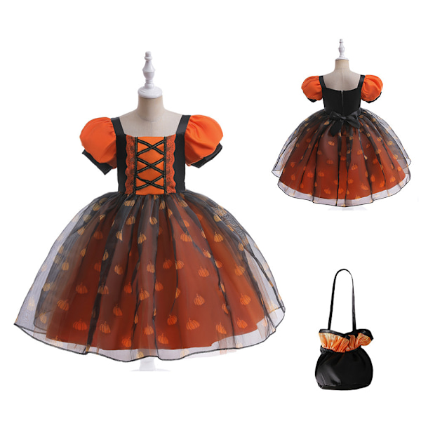 Jente Halloween Forkledd Barn Gresskartrykk Heksedrakt 140cm