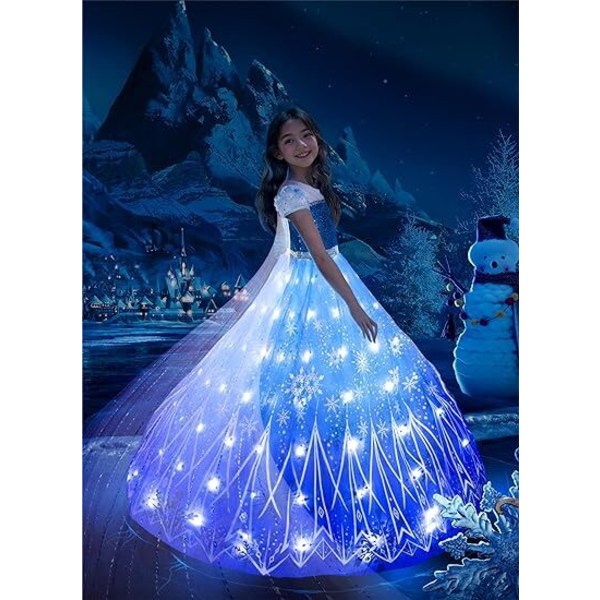 Jente Lysende Snøprinsesse Kjole Halloween Is Jul Frozen Elsa Barn Kostyme 110cm