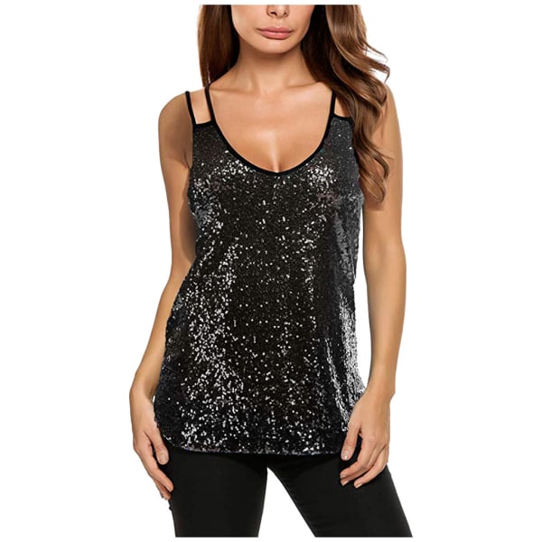 Kvinners ermeløs glitrende shimmer camisole vest black XL