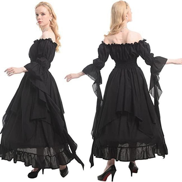 Victorian Kjole Renaissance Kostume Kvinder Gothic Hexe Kjole black L/XL