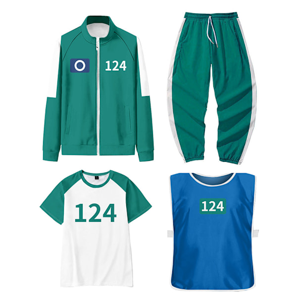 Squid Game 3-personers Cosplay Kostume Træningsdragt Komplet Beklædningssæt 124 XL