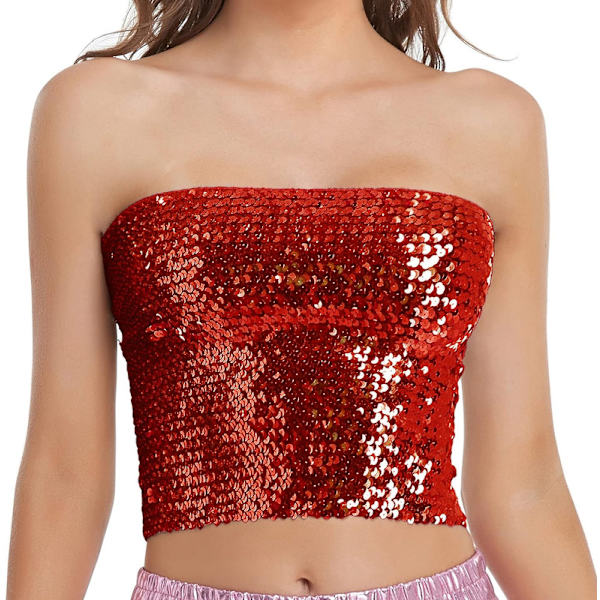 Glittrande Sekvenstop för Kvinnor, Metallisk Crop Top för Fest och Klubb Red