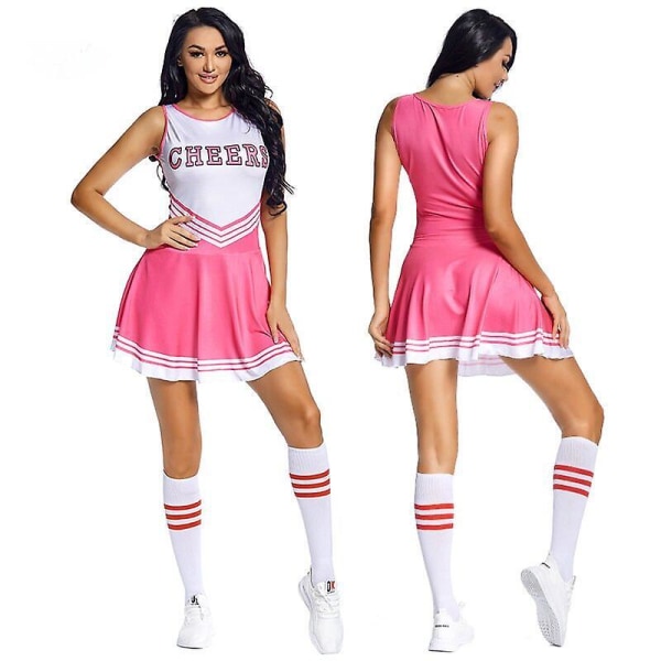 Kvinnors skolflickor musikalisk fest Halloween cheerleader kostym tjusig klänning pink L