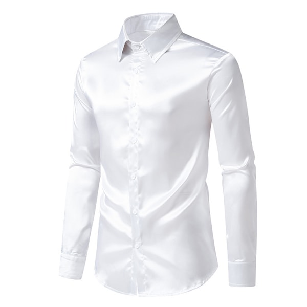 Miesten Kiiltävä Slim Fit Satiini Pitkähihainen Paita white M