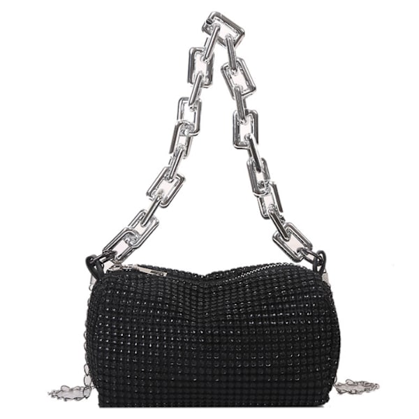 Heltäckande Rhinestone Hinkväska, Glitterkedja Balväska, Dam Mini Crossbody Väska black