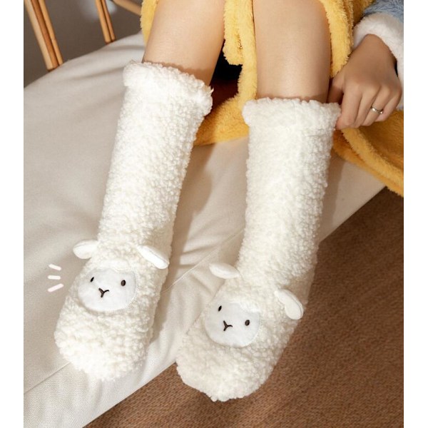 Dames Fuzzy Slippersokker - Bløde, Fluffy og Varme White lamb