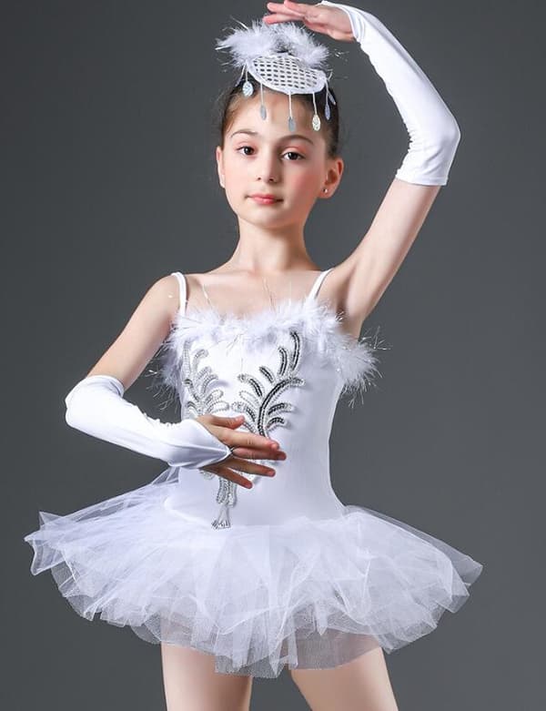 Flickas Sekvens Pärlor Ballet Dans Tutu Klänning Trikå Prestanda 140cm