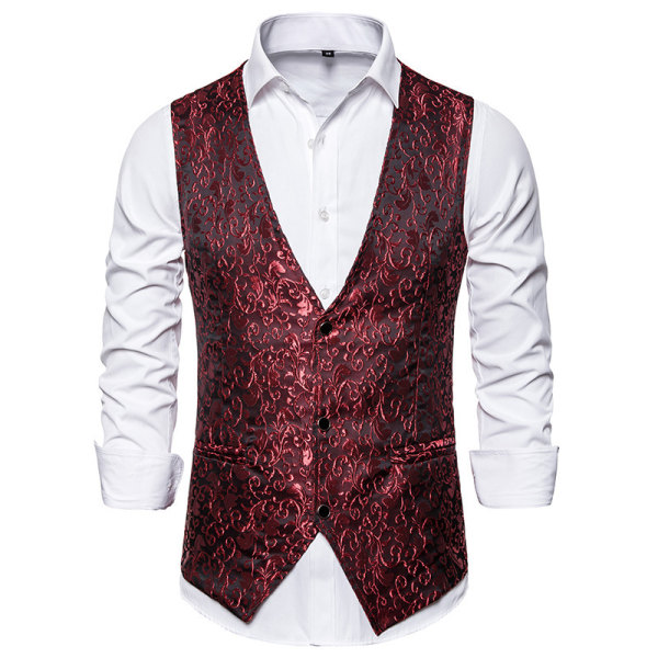 Herr Paisley Klänning Kostym Väst Blommig viktoriansk smoking väst Red XL