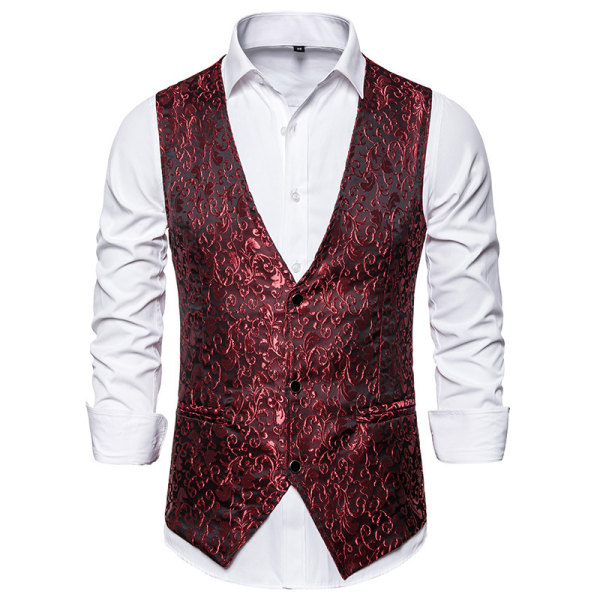 Herre Paisley Dress Suit Vest Blomster Victorian Smokingjakke Vest Red S