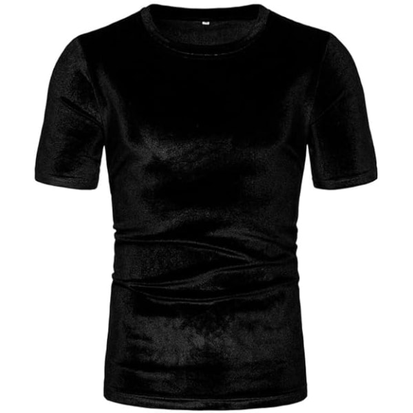 Herr 2-delad 80-tals 90-tals träningsoveraller i sammetskläder Casual kortärmade skjortor i sammet Black S
