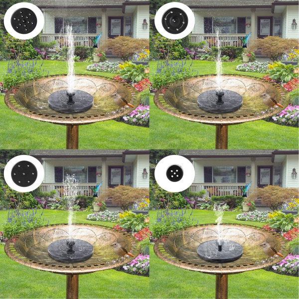 Solcellsdriven fågelbadsfountainpump, solfontän med 6 munstycken, fristående flytande 16cm