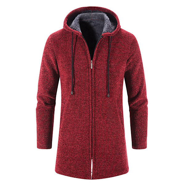 Mäns Bekväm Enfärgad Zip-Up Stickad Cardigan red XL