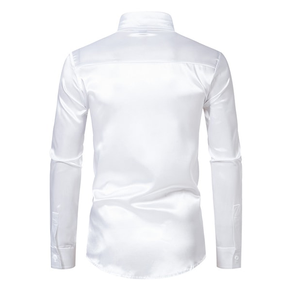 Miesten Kiiltävä Slim Fit Satiini Pitkähihainen Paita white XL