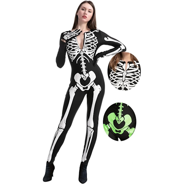 Kvinders Glow In The Dark Skelet Kostume Halloween Kostume XXXL