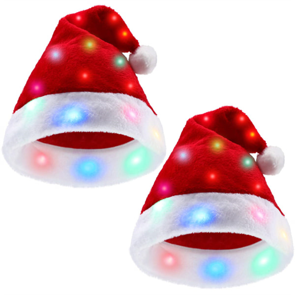 Julmössa med LED-lampor Rolig tomtehatt Plysch fuskpäls Xmas Hat Adults(Warm White) 2pc
