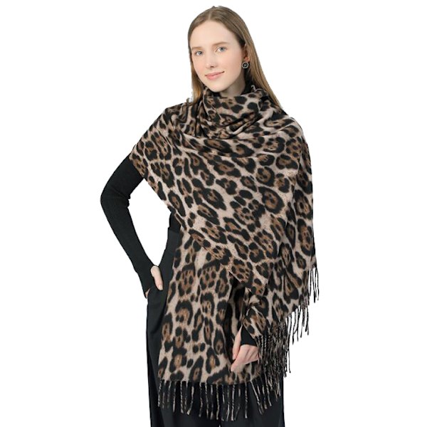 Leopardmönstrad Sjal Vintervarm Djur Mjuk Kashmirfilt Sjal light brown