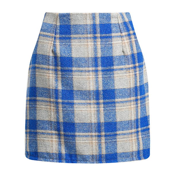 Dame Plaid Højtaljet Bodycon Miniskørt blue XXL