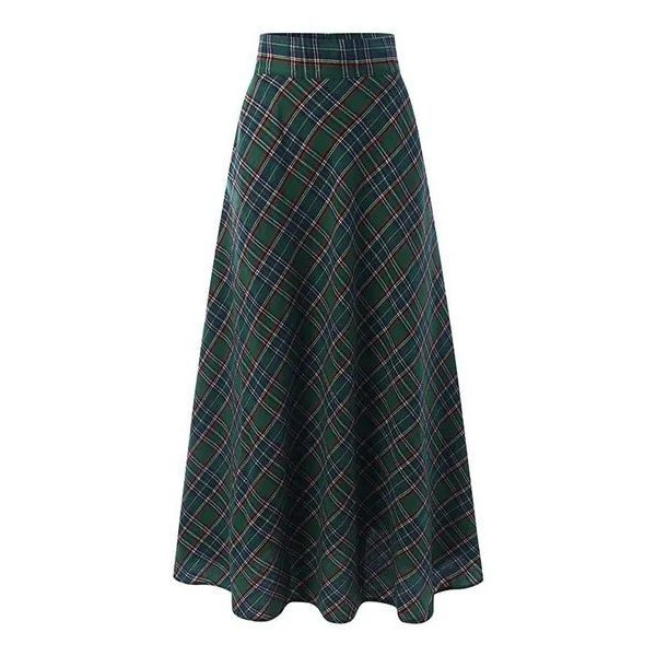 Kjol för kvinnor, koreansk stil, retro, rutig, A-linje green 4XL