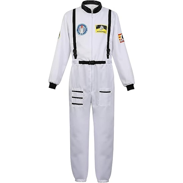 Herkostym för vuxna män, astronaut, rymdfarare, pilot, jumpsuit, festklädsel white 160