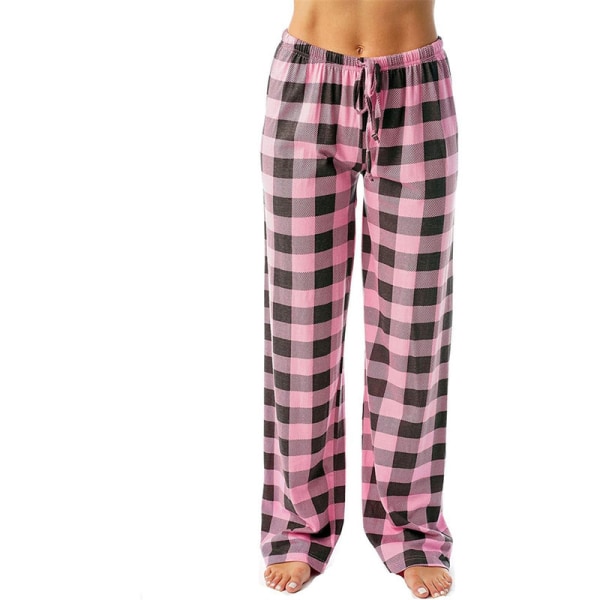 Långrutiga tighta pyjamaströjor för kvinnor med fickor och sovkläder med dragsko Pink 2XL