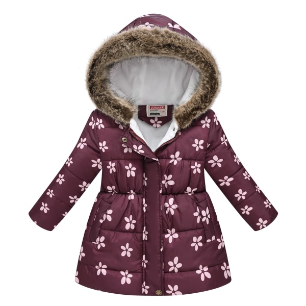Vinterkappa för flickor med huva för barn med print i parkas ytterkläder Dark Purple 140cm