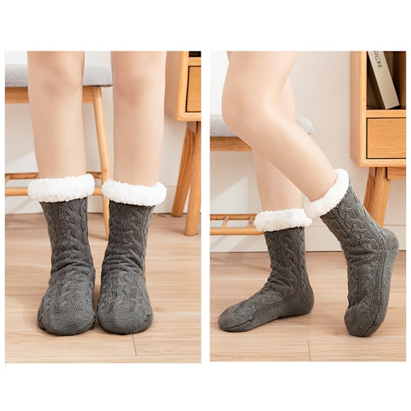 Vuxna Fuzzytofflor i Fleece, Varma och Mysiga Vinterstrumpor med Halkskydd för Hemmet grey