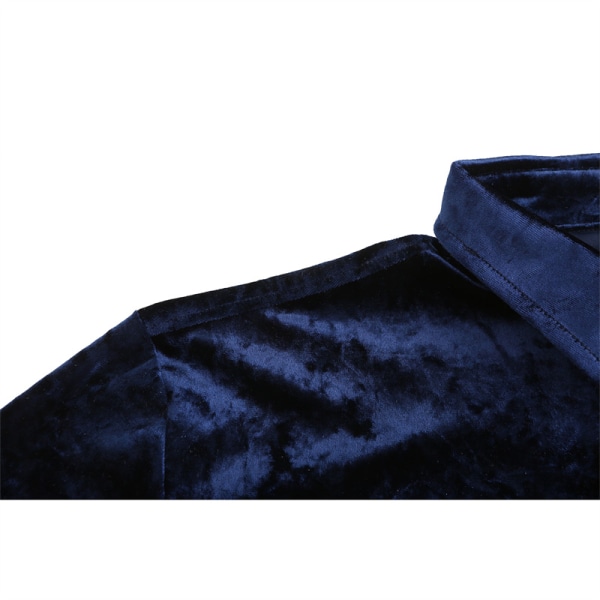 Klänningskjortor för män Sammet långärmade skjortor BLUE XL