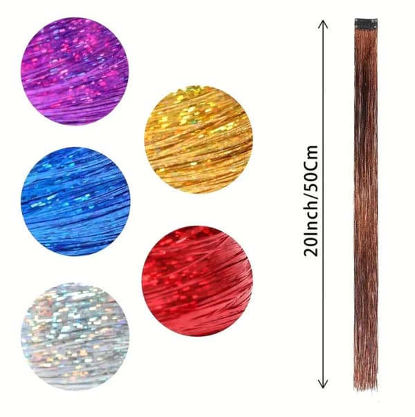 Clip-in Tinsel Hårextensions til Børn, Glitter Hårextensionsklips