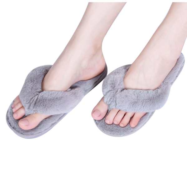 Hjemmesko for kvinner i kunstig pels, varme sko, slip-on-ballerinaer grey 36-37